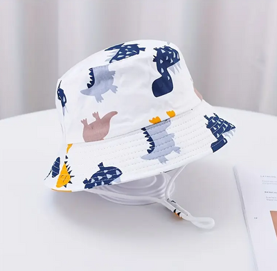 Schattige Cartoon Kinder Bucket‑Hoed Met Dinosauruspatroon – Lente/Zomer Zonnebescherming, UV Vissershoedje