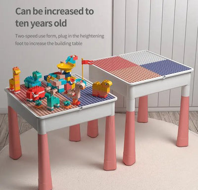 Table de construction multifonctionnelle rose pour enfants