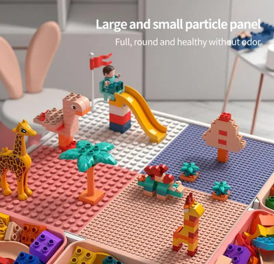 Table de construction multifonctionnelle rose pour enfants