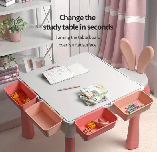 Table de construction multifonctionnelle rose pour enfants