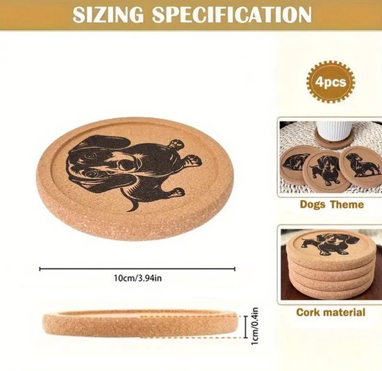 4 pieces Cork Coasters Dachshund
