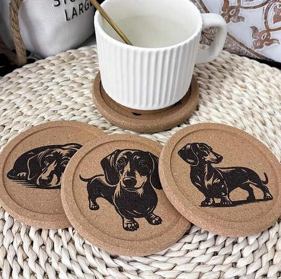 4 pieces Cork Coasters Dachshund