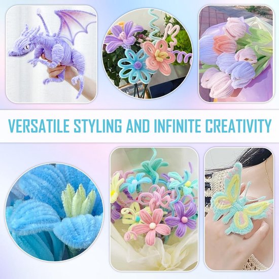 100 morceaux de fil chenille pastel