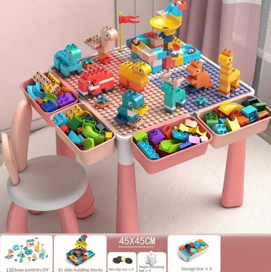 Table de construction multifonctionnelle rose pour enfants