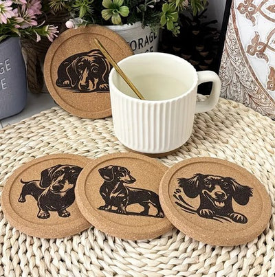 4 pieces Cork Coasters Dachshund