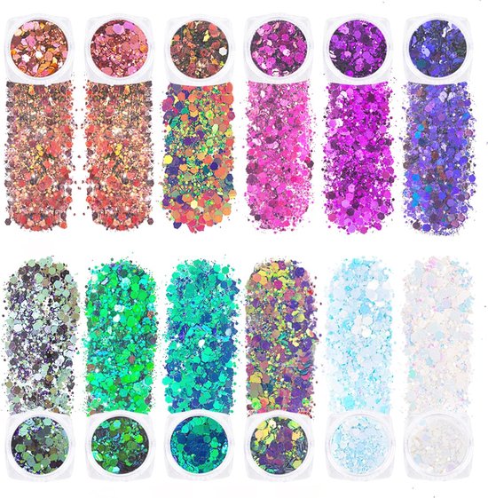 12 Kleuren Holografische Glitter