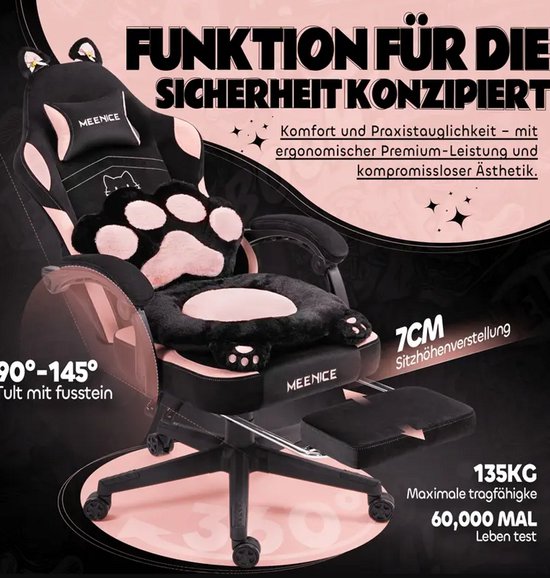 Gamingstoel Kattenoren Blauw Wit