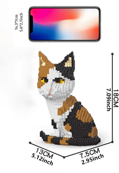 Jeu de construction de chat de dessin animé assis