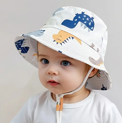 Schattige Cartoon Kinder Bucket‑Hoed Met Dinosauruspatroon – Lente/Zomer Zonnebescherming, UV Vissershoedje