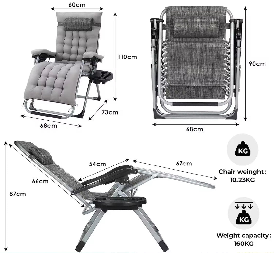 Chaise Zero Gravity capacité de charge 160 kg