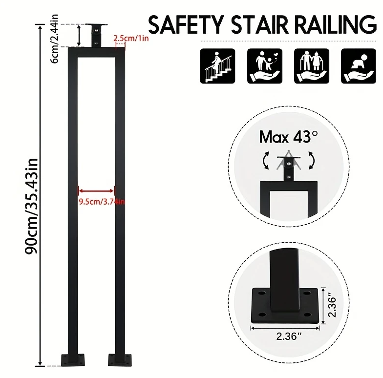 Rampe d'escalier en U noire 90 cm