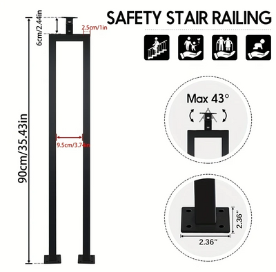 Rampe d'escalier en U noire 90 cm