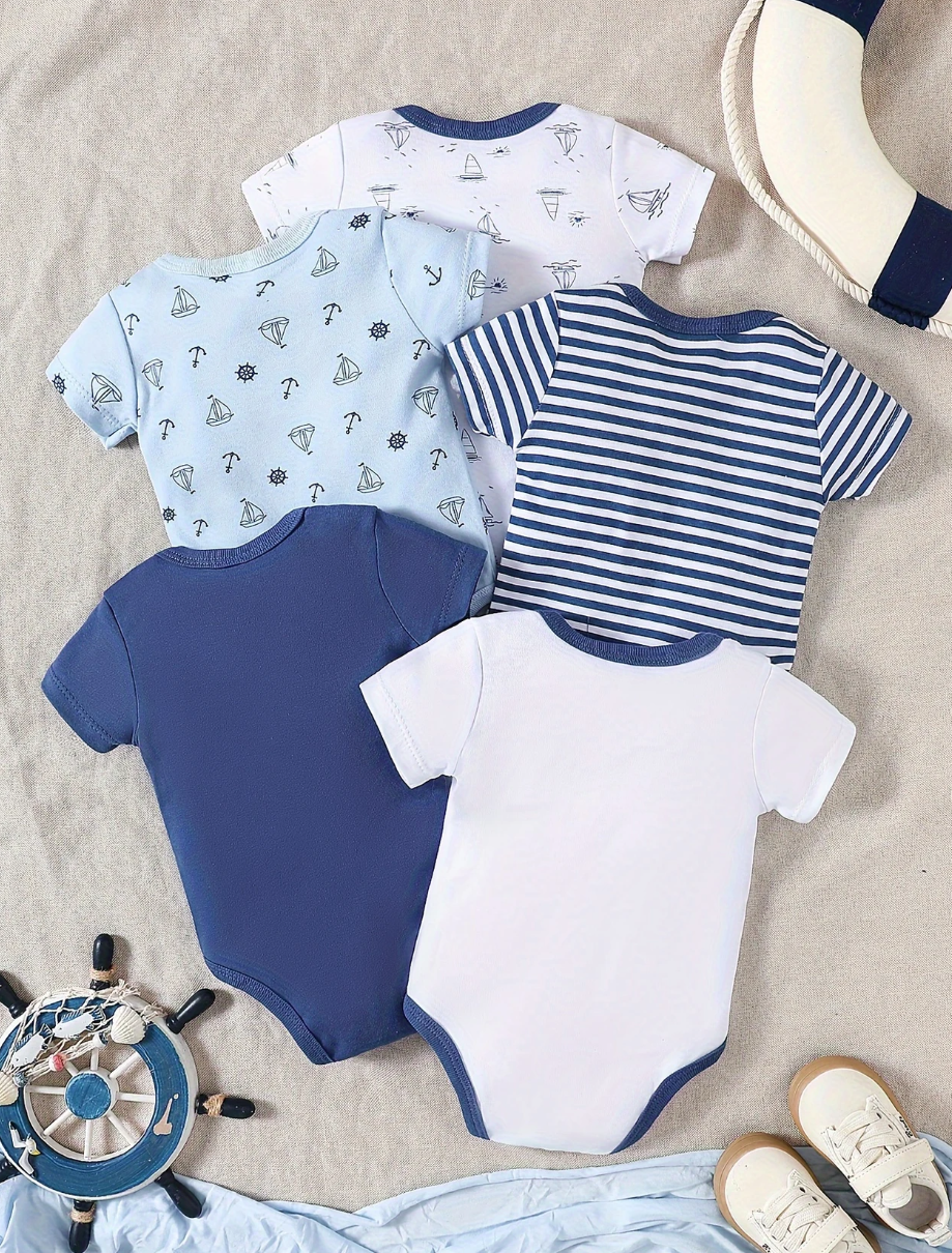 Ensemble 5 pièces de barboteuses pour bébé de style maritime