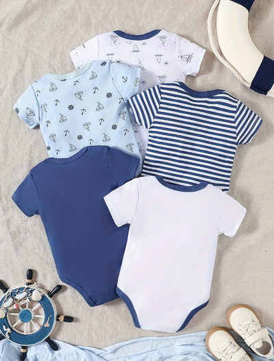 Ensemble 5 pièces de barboteuses pour bébé de style maritime