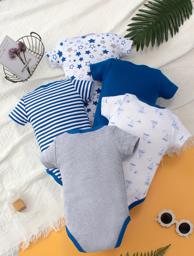 Ensemble 5 pièces de barboteuses pour bébé – Style maritime