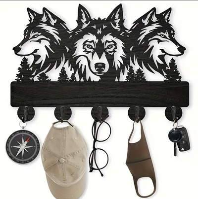 Porte-manteau loup en bois