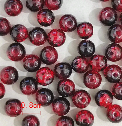 Fil de 50 perles de verre de 8 mm – Noir-Rouge