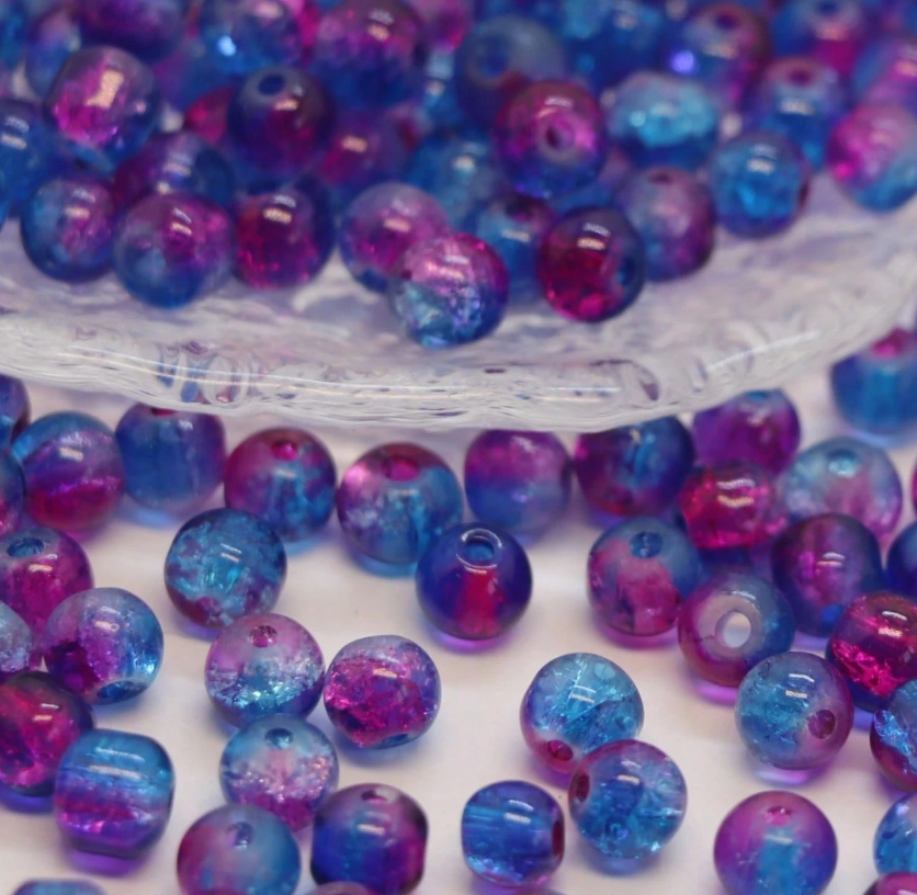 100 perles de verre bleu violet 6 mm