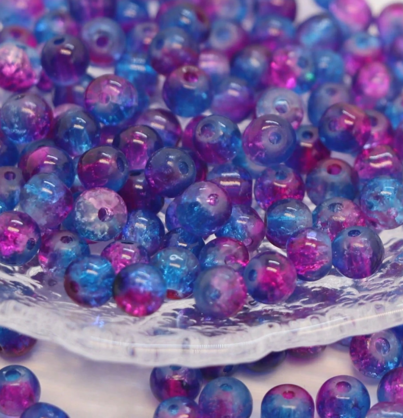 100 perles de verre bleu violet 6 mm