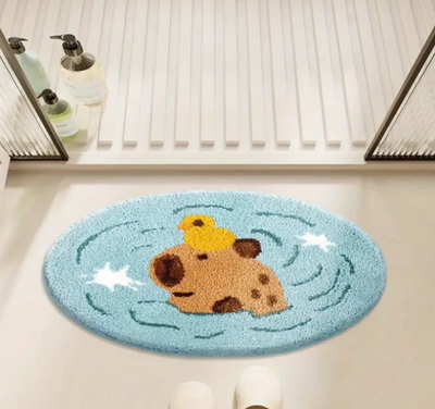 Tapis de bain mignon Capybara bleu