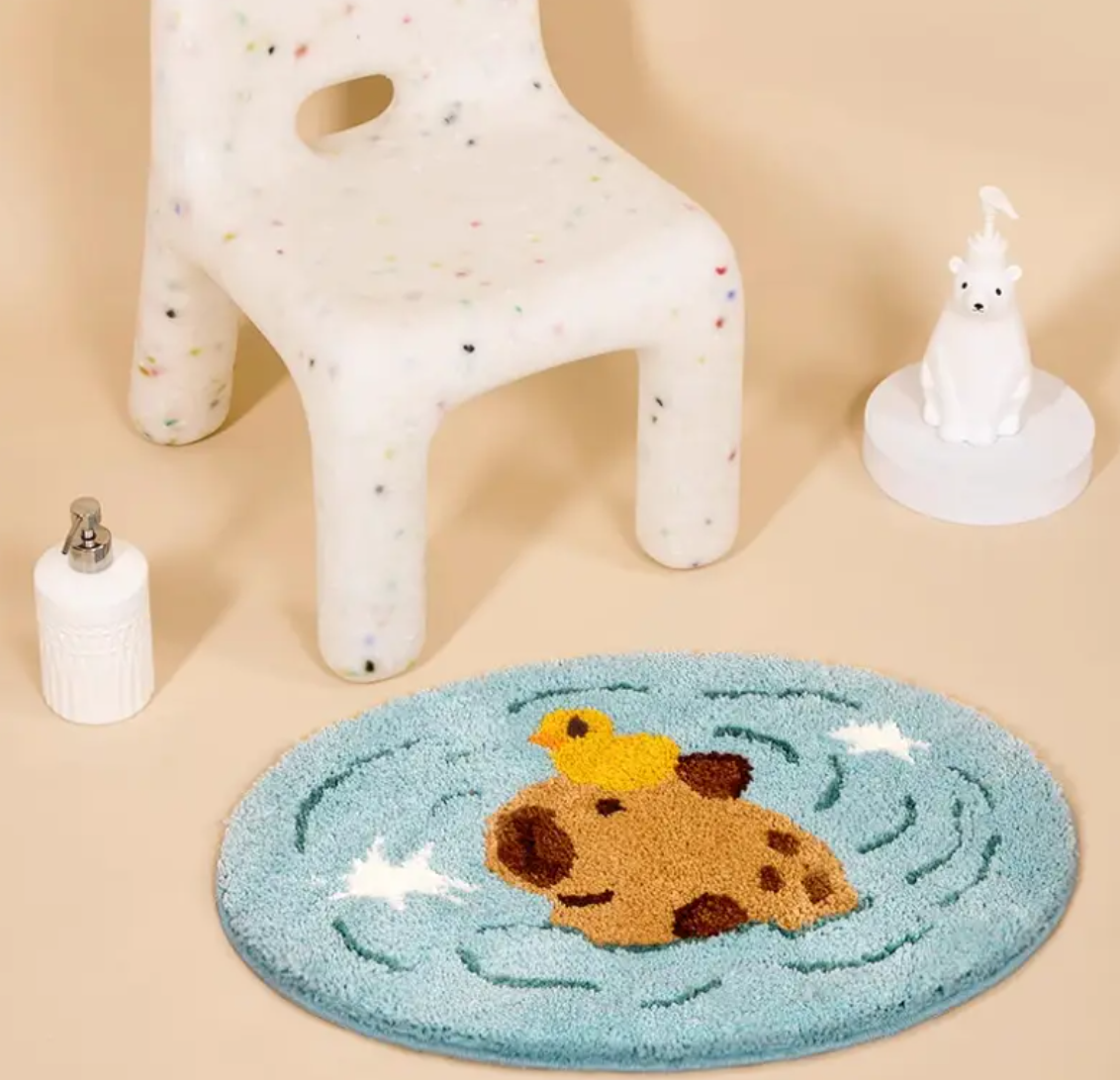 Tapis de bain mignon Capybara bleu