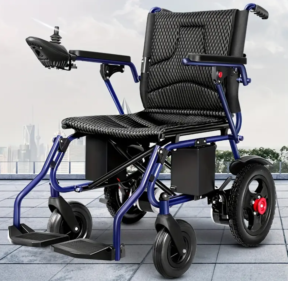 Fauteuil roulant électrique bleu