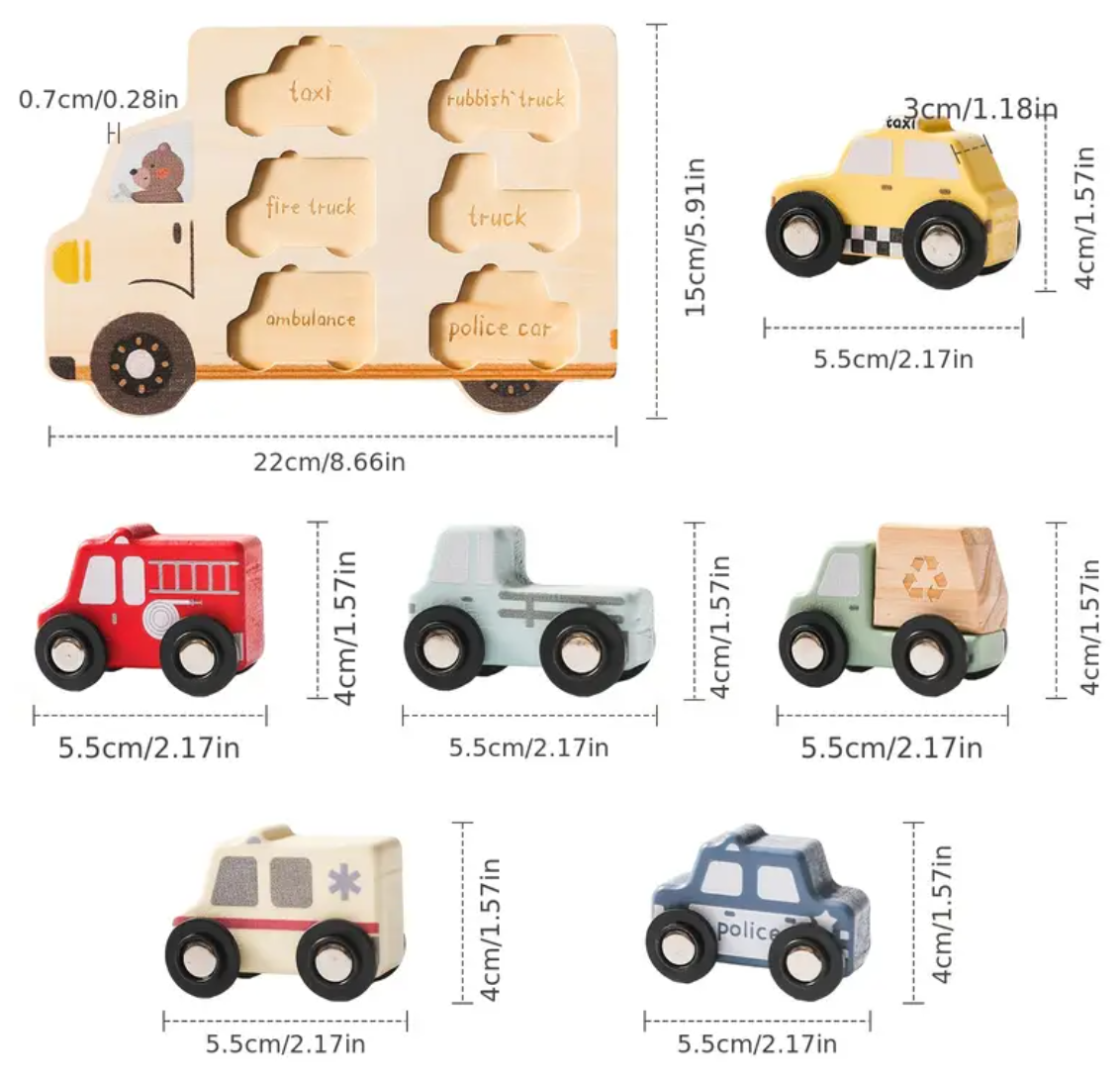 Puzzle de véhicule de dessin animé en bois
