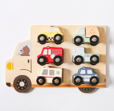 Puzzle de véhicule de dessin animé en bois