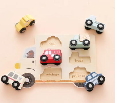 Puzzle de véhicule de dessin animé en bois