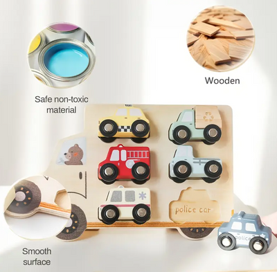 Puzzle de véhicule de dessin animé en bois