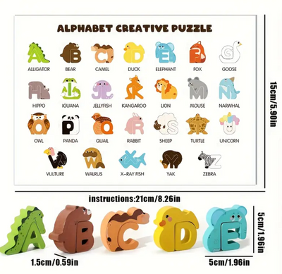 52-delige Houten Alfabet Dierenpuzzel
