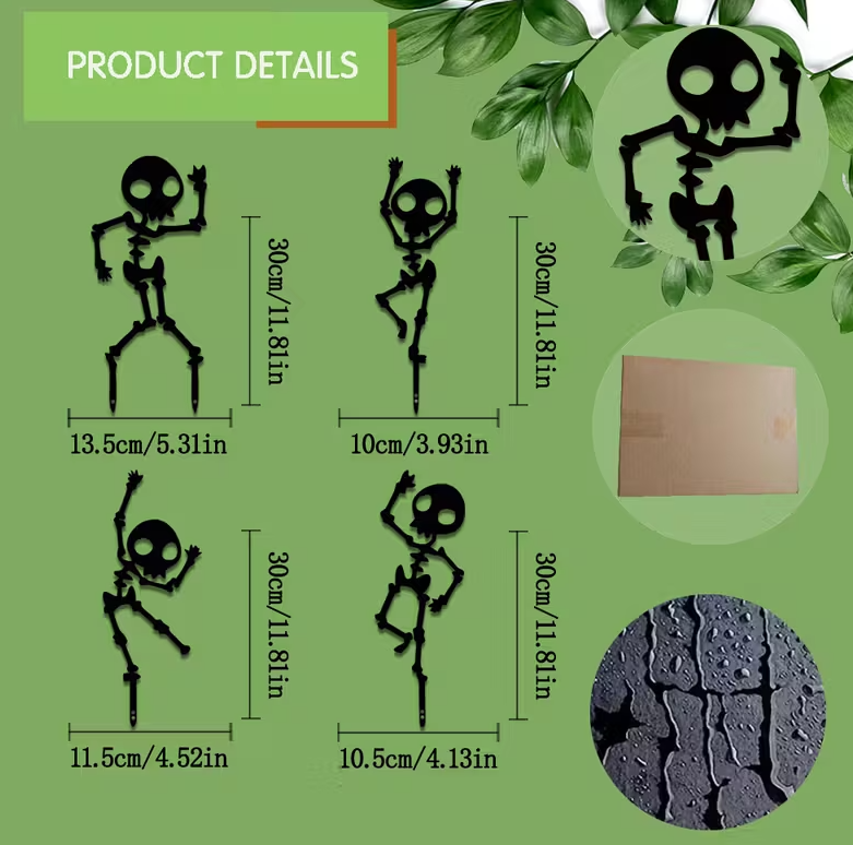 4 Dancing Skeleton Garden Stake