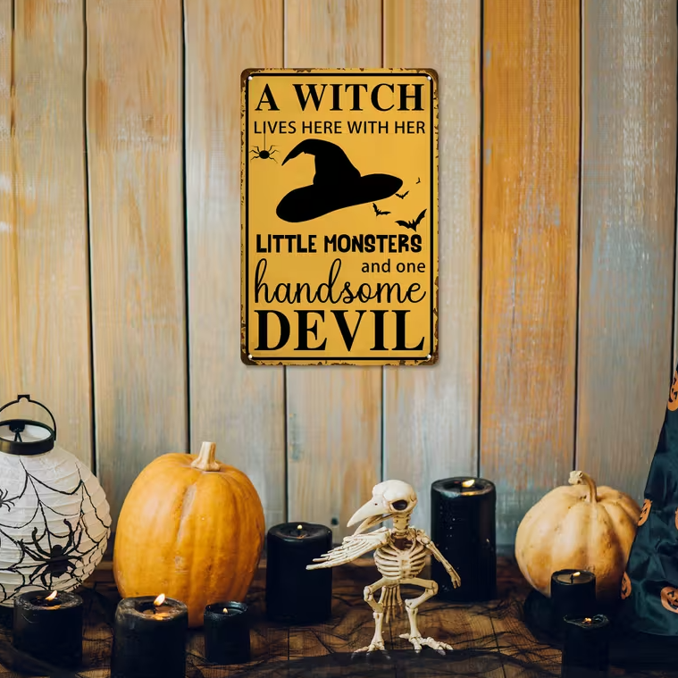 Assiette murale vintage Halloween – « Sorcière et monstres »