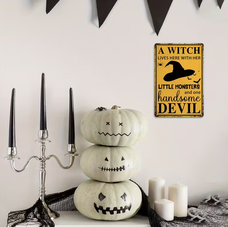 Assiette murale vintage Halloween – « Sorcière et monstres »