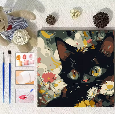 DIY Cat Painting with Flowers