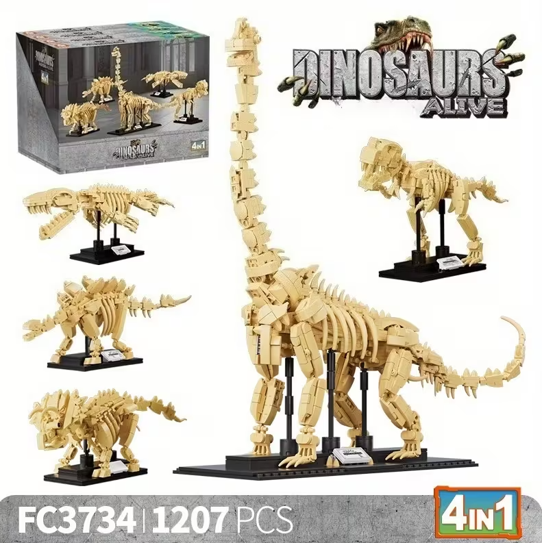 Dino Bouwset – 4 Skeletmodellen op Display (1207 Stuks)
