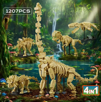 Dino Bouwset – 4 Skeletmodellen op Display (1207 Stuks)
