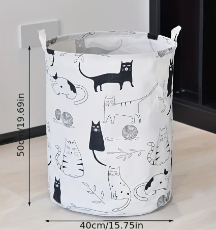 Foldable laundry basket with cat print