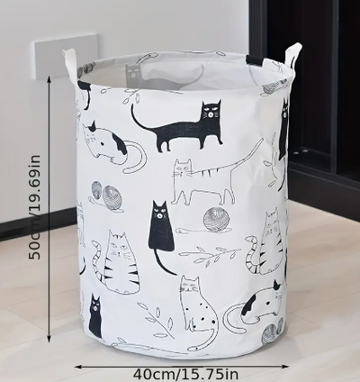 Foldable laundry basket with cat print