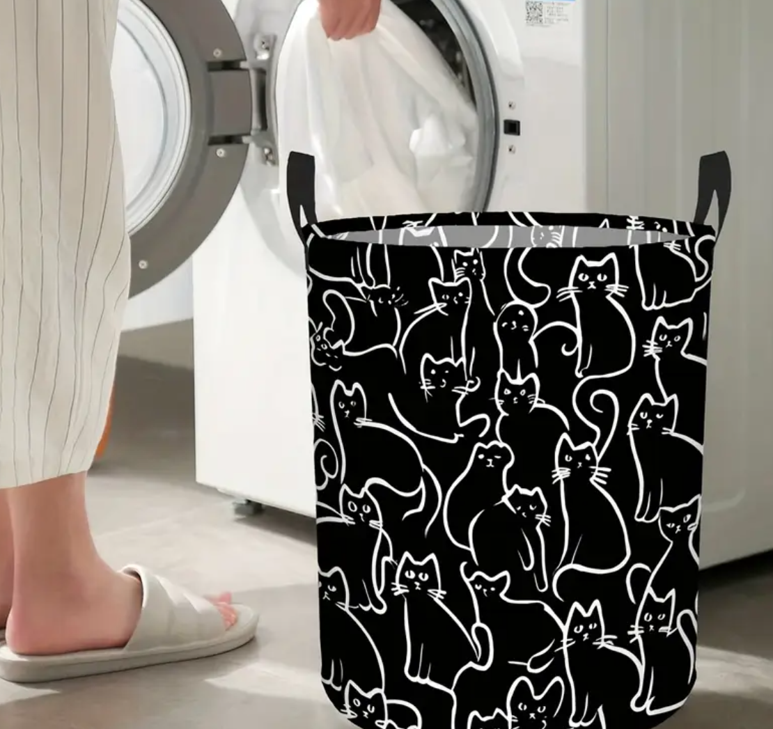 Laundry basket with cartoon cat print