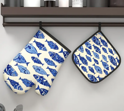 Gant de cuisine motif poisson bleu foncé