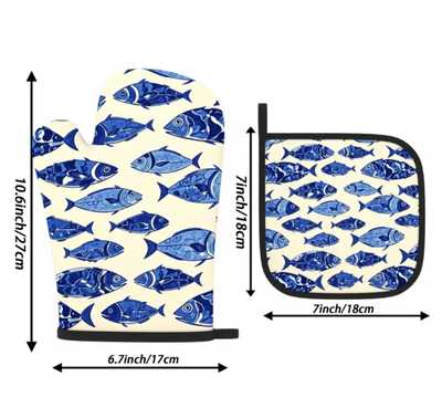 Gant de cuisine motif poisson bleu foncé