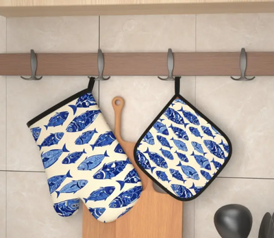 Gant de cuisine motif poisson bleu foncé
