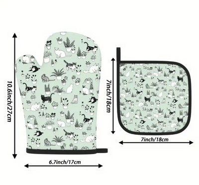 cartoonkatten en planten Ovenwant