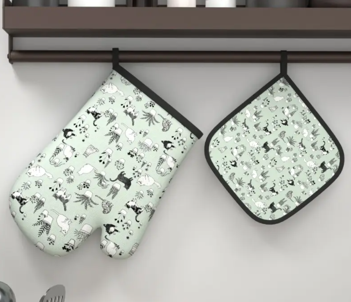 cartoonkatten en planten Ovenwant