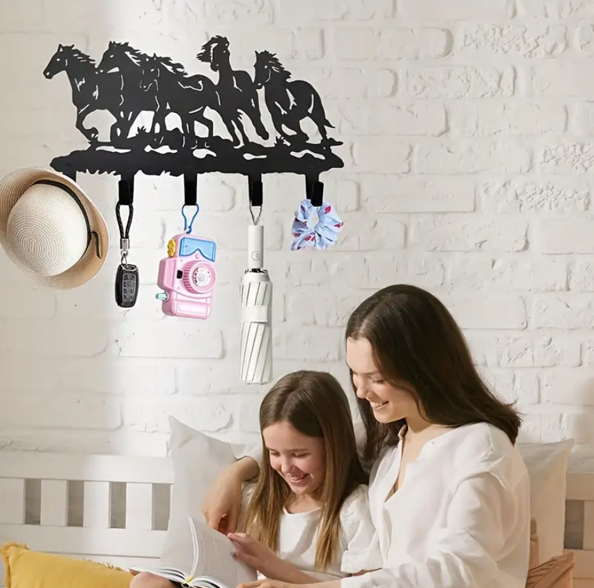 Wandkapstok met 5 haken – Paarden Silhouet