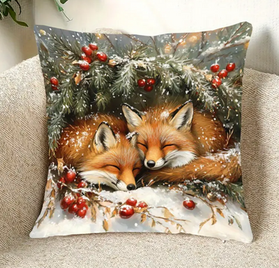 Vintage kerst kussenhoes met vos
