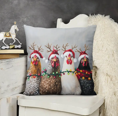 Kerst kussenhoes met kippen