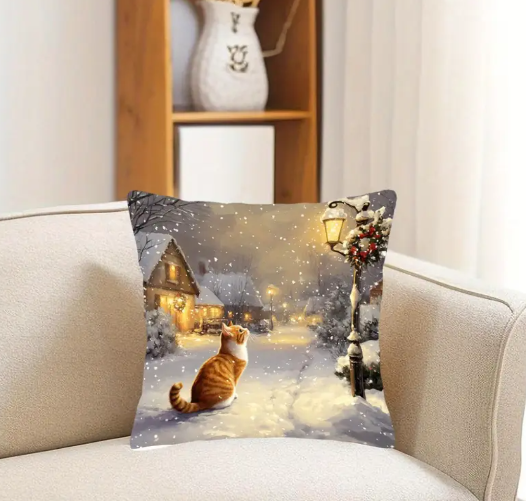 Kerst kussenhoes met gemberkat