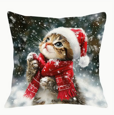 Kerst kussenhoes met kitten